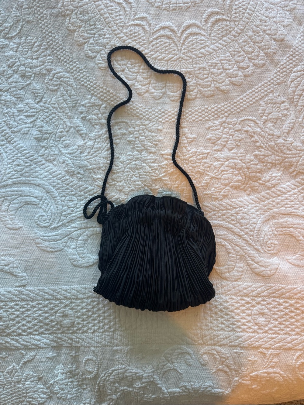 Black Pleated Drawstring Crossbody Bag